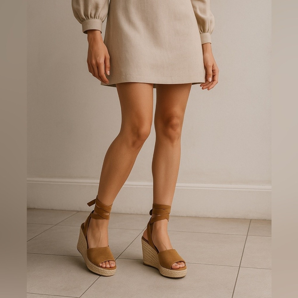 Marc Fisher Suede Ankle Wrap Wedges | Boho Luxe Espadrille Sandals Sz 9